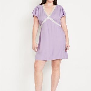 Old Navy Spring Wisteria Fit & Flare Crepe Lace-Trim mini dress